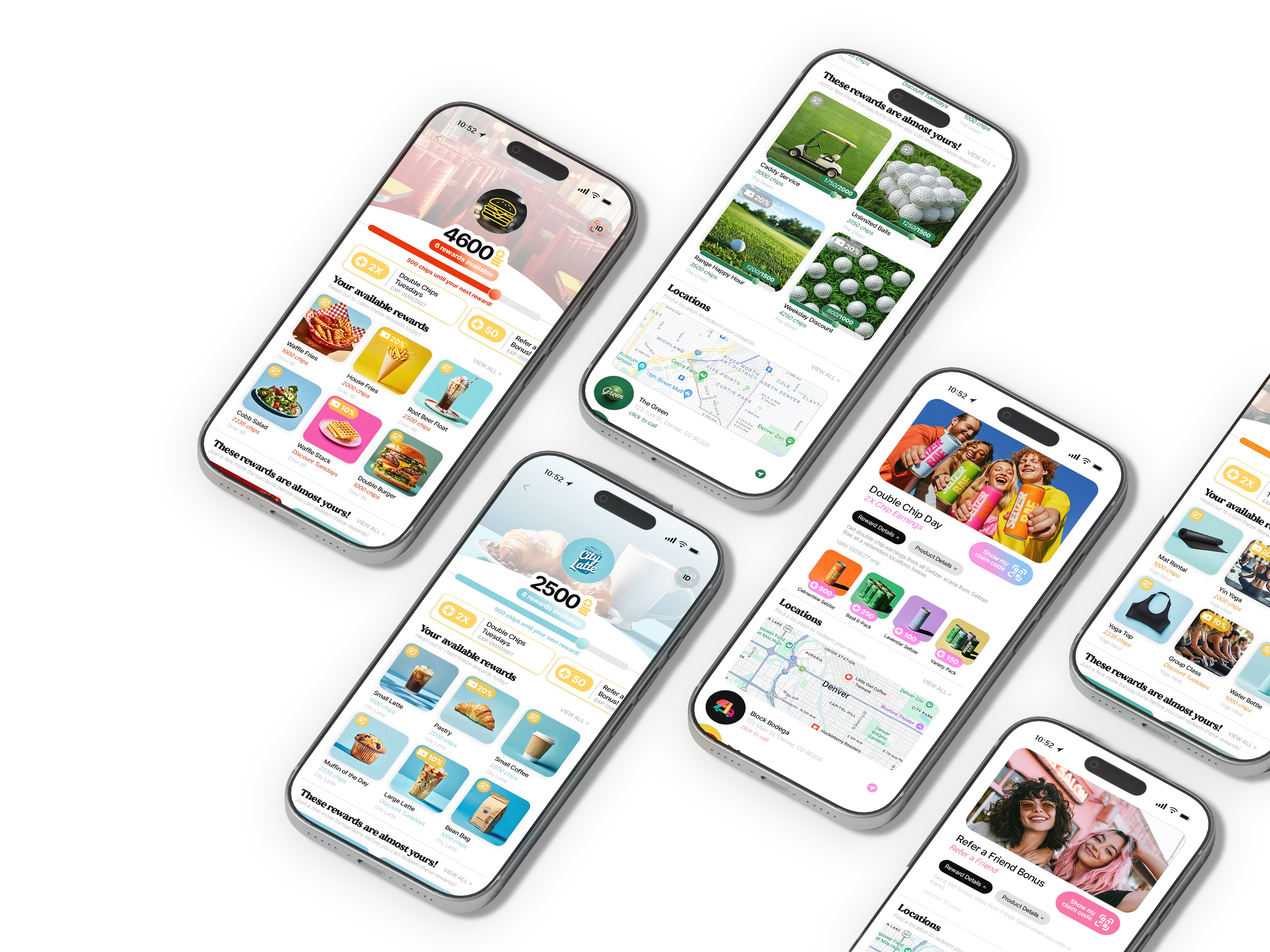 Examples of branded IOU loyalty apps displayed on mobile phones